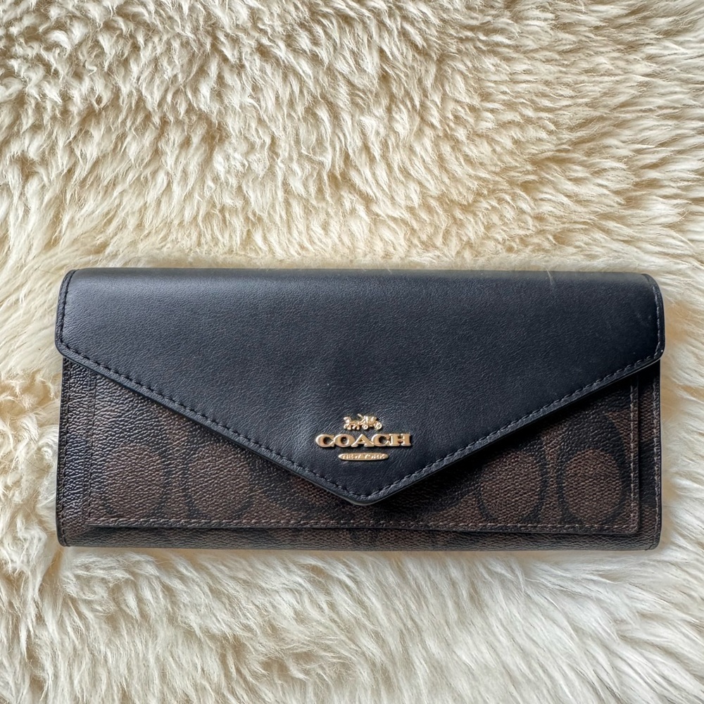 Coach Slim Envelope Style Wallet Black Brown Monogram